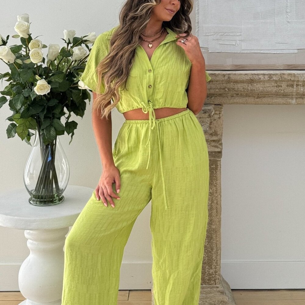 Women's A Tini Summer Set | Wide Leg Pants | Lime Green